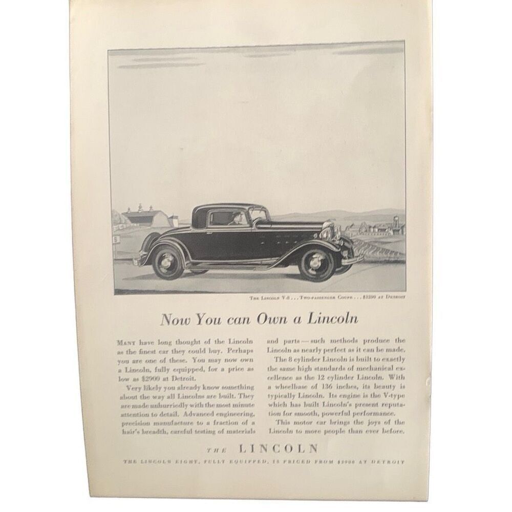 Vintage 1932 Lincoln Now You Can Own A Lincoln Ad Advertisement